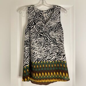 C EST. 1946 zebra print, green, brown and orange at bottom/ women’s top size S
